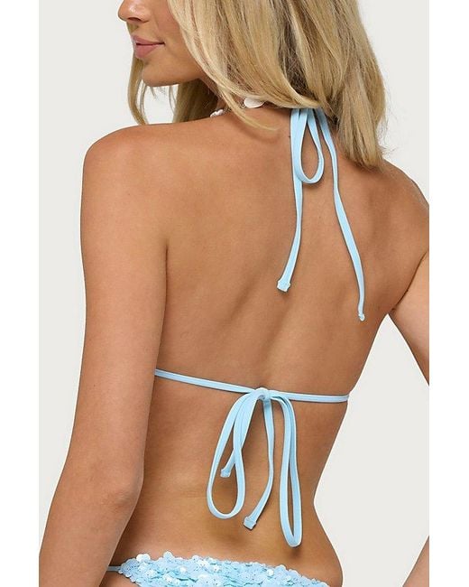 Edikted Blue Grace Sequin Triangle Bikini Top