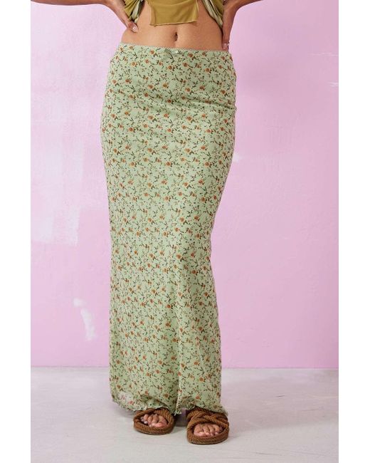 Urban Outfitters Uo Green Ditsy Floral Mesh Maxi Skirt Lyst UK