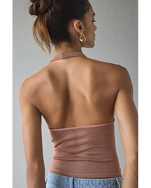 Urban Outfitters Blue Uo Thea Chainmail Mesh Cowl Neck Halter Top