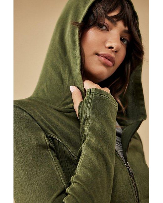 BDG Green Fran Panelled Zip-Through Hoodie