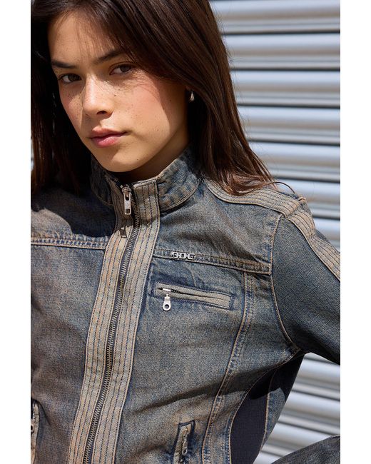 BDG Gray Dora Moto Denim Jacket