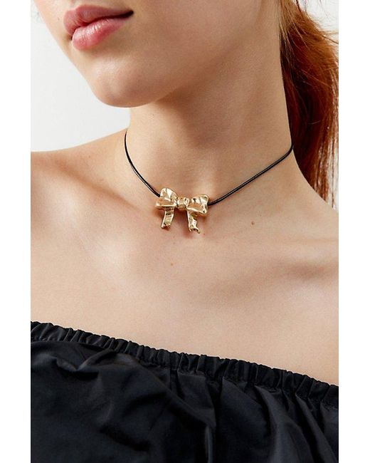 Urban Outfitters Black Hammered Bow Corded Necklace
