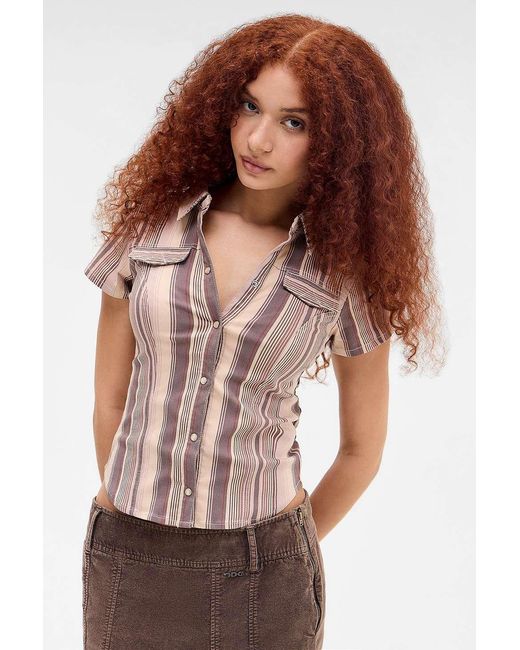 Silence + Noise Brown Silence + Noise Polly Bengaline Shirt 2xs At Urban Outfitters