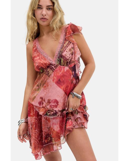 Kimchi Blue Red Jenni Asymmetric Chiffon Mini Dress