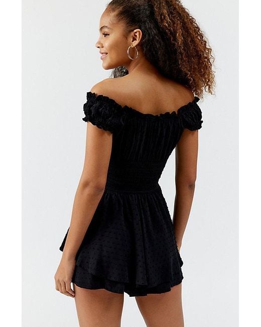 Urban Outfitters Black Uo Rosie Smocked Tiered Ruffle Romper