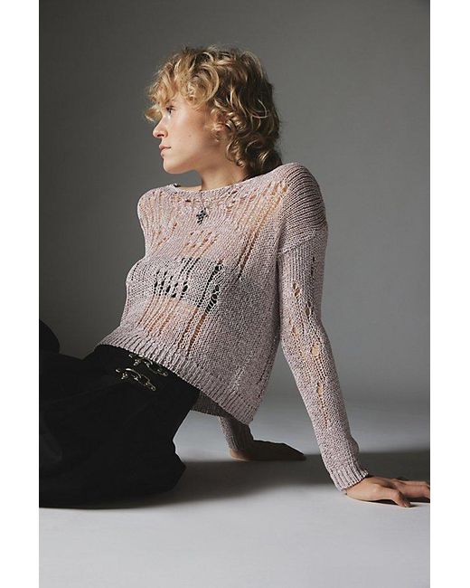Silence + Noise Gray Nora Sparkly Open-Knit Sweater