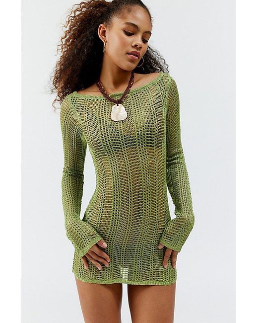 Urban Outfitters Green Uo Lydia Semi-Sheer Crochet Mini Dress