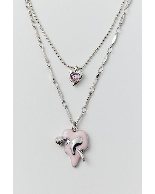 Urban Outfitters Gray Enamel Rose Heart Charm Layered Necklace