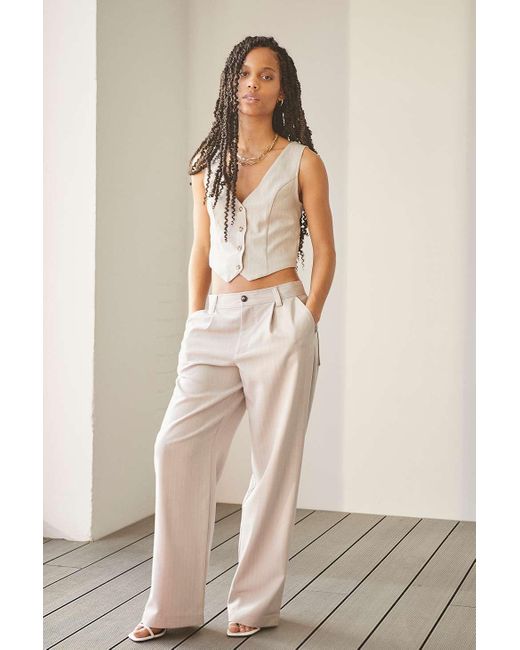 Urban Outfitters Natural Uo Cally Low Slung Neutral Pinstripe Trousers
