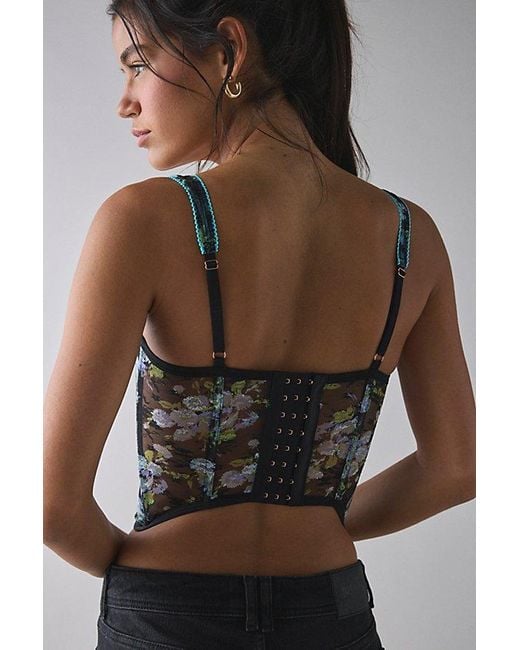 Out From Under Black Petunia Fields Ribbon Trim Lace Corset Top