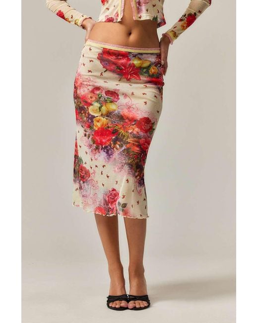 Jaded London Red Giara Mesh Midi Skirt Uk 8 At Urban Outfitters