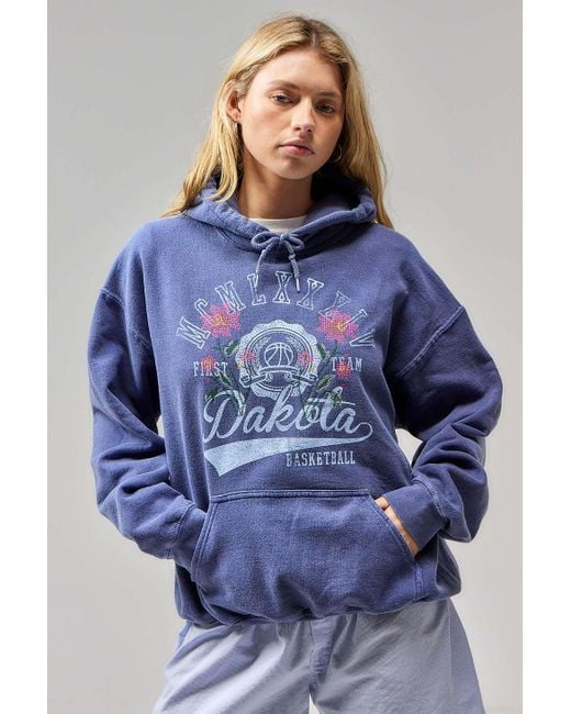 Urban Outfitters Blue Uo Collegiate Embroidered Floral Hoodie