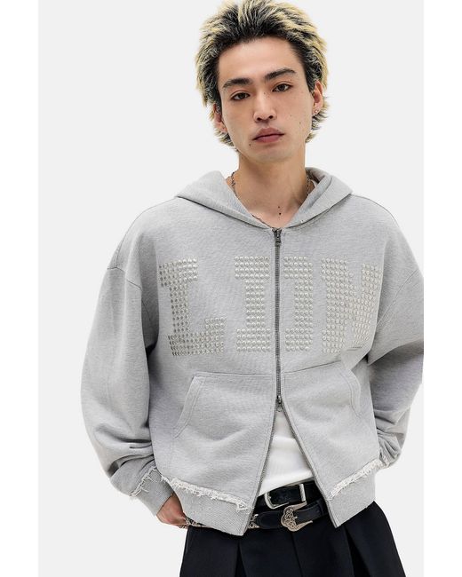 Jaded London Gray Ldn Stud Monster Hoodie for men