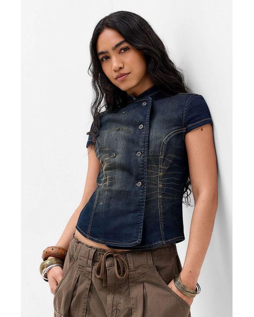BDG Blue Danny Double Button Blouse