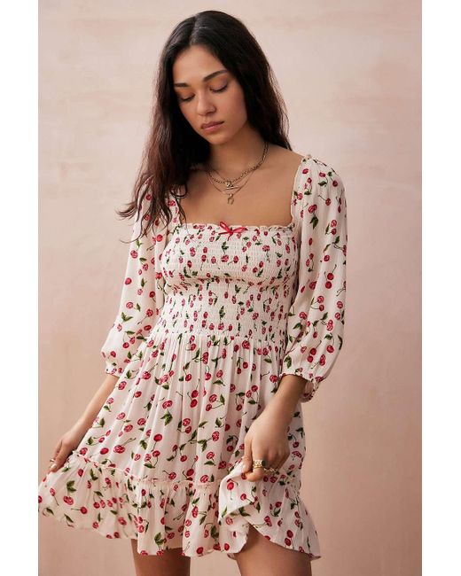 Kimchi Blue Brown Lucia Cherry Print Mini Dress