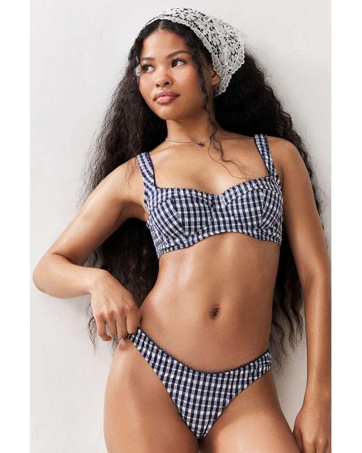 Out From Under Blue Navy Gingham Bikini Top