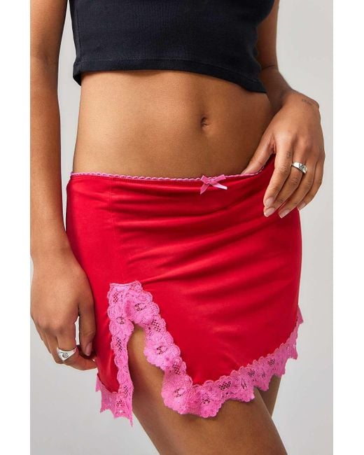 Urban Outfitters Red Uo Contrast Slip Mini Skirt