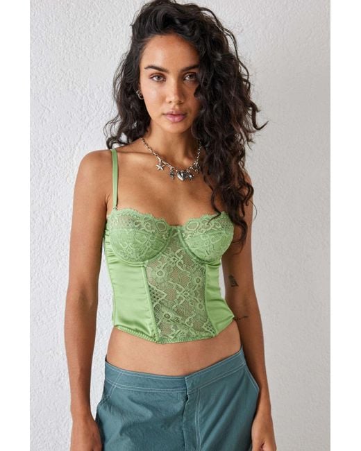 Urban Outfitters Uo Ava Satin Lace & Corset Top in Green | Lyst Canada