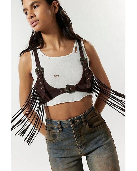 Urban Outfitters Black Hunter Suede Fringe Harness