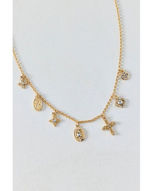 Urban Outfitters Natural Maria Rhinestone Cross Charm Necklace
