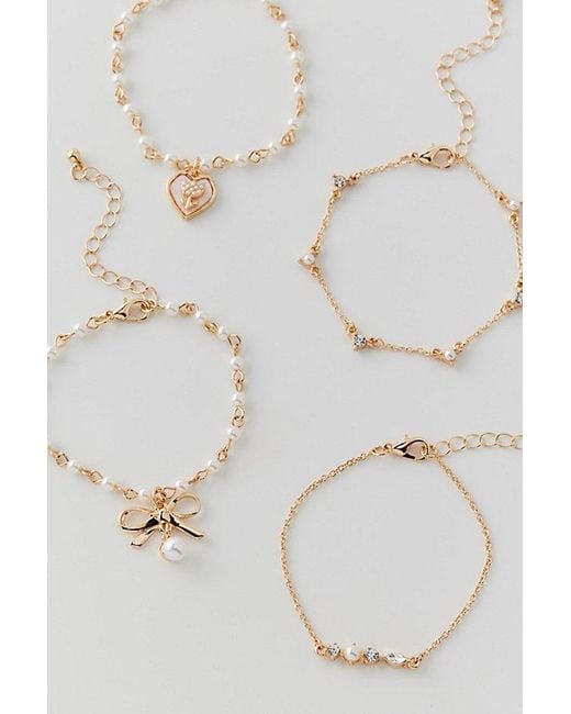 Urban Outfitters Natural Delicate Pearl Bow Heart Bracelet Set