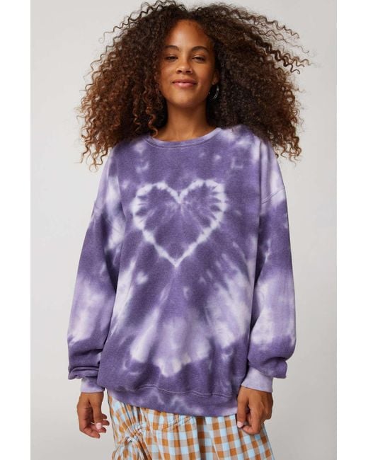 Urban Renewal Remade Heart Tie-dye Crew Neck Sweatshirt In Purple,at ...