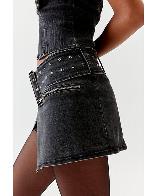 BY.DYLN Black By. Dyln Zeddy Belted Denim Micro Mini Skirt