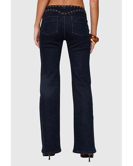 Edikted Blue Carys Studded Low Rise Flared Jeans