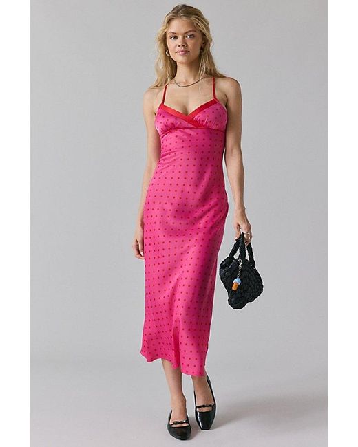 Kimchi Blue Pink Slip It On Tie-Back Satin Midi Dress