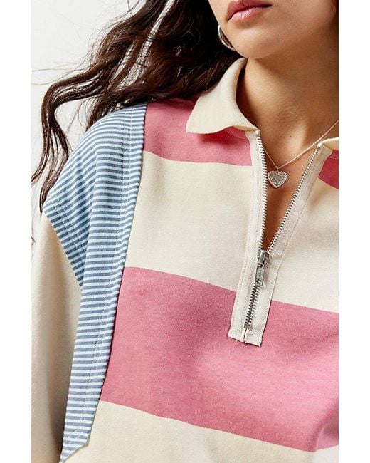 BDG Pink Saylor Spliced Quarter-Zip Sweatshirt
