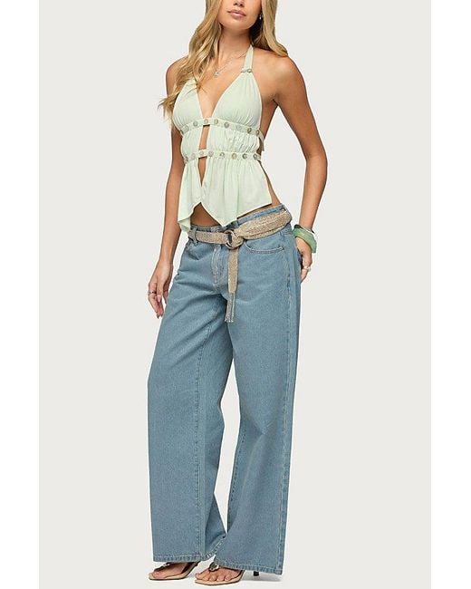 Edikted Green Izora Button Split Front Top