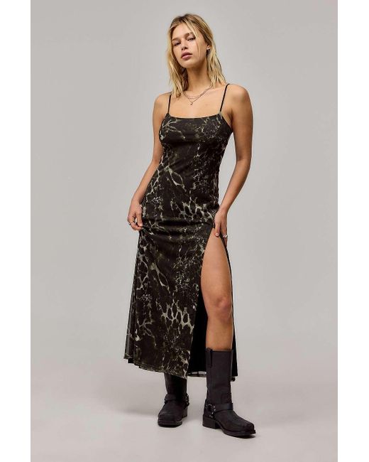 Urban Outfitters Green Uo Leopard Camo Mesh Maxi Dress