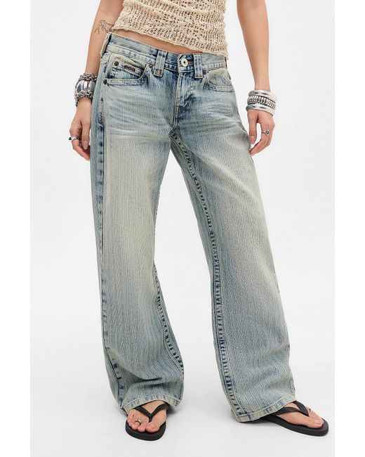 BDG Blue Kayla Lowrider Jacquard Pinstripe Jeans 26w 30l At Urban Outfitters