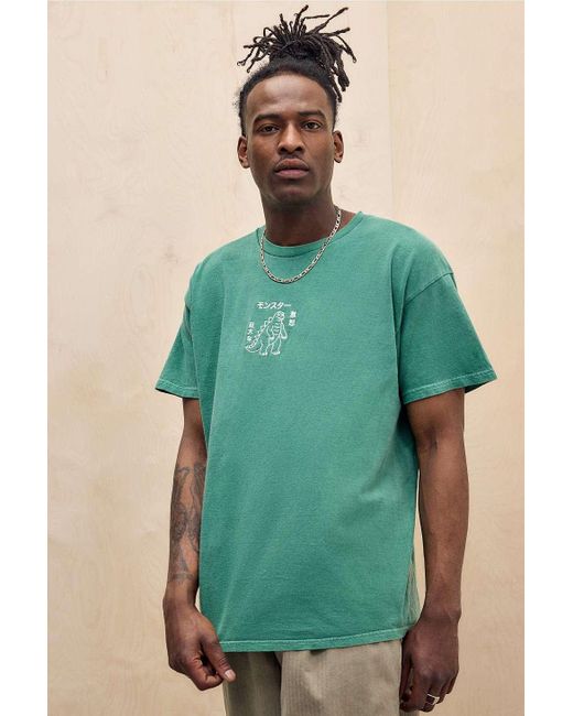 Urban Outfitters Green Uo Godzilla Embroidered T-shirt for men