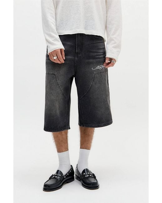 Ed Hardy Uo Exclusive Black Dragon Double Knee Jorts for men