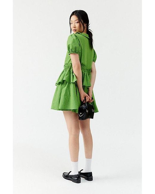 Urban Outfitters Green Uo Claire Ruffled Babydoll Mini Dress