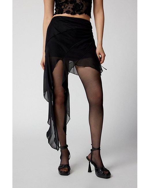 Urban Outfitters Black Uo Charlie Mesh Asymmetrical Mini Skirt
