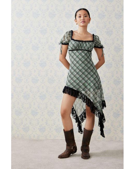 Kimchi Blue Green Aurora Check Midi Dress