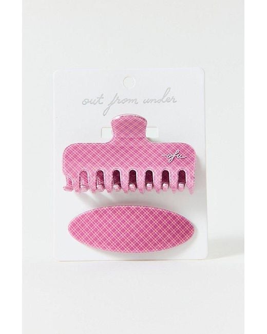 Out From Under Pink Patterned Claw Clip & Barrette Set