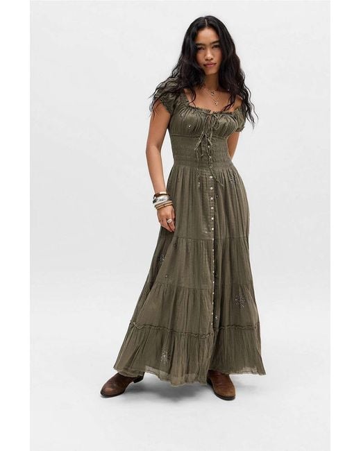 Kimchi Blue Green Samira Studded Maxi Dress