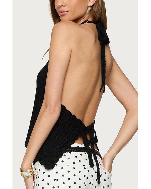 Edikted Black Ivey Backless Crochet Halter Top