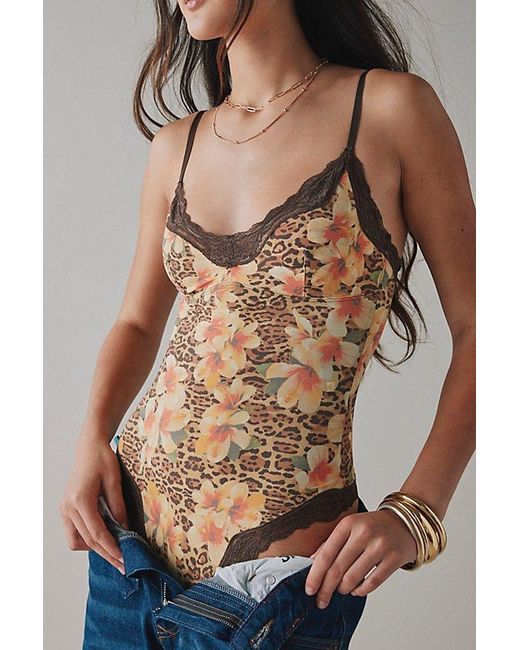 Out From Under Blue Felicia Lace Trim Mesh Bodysuit