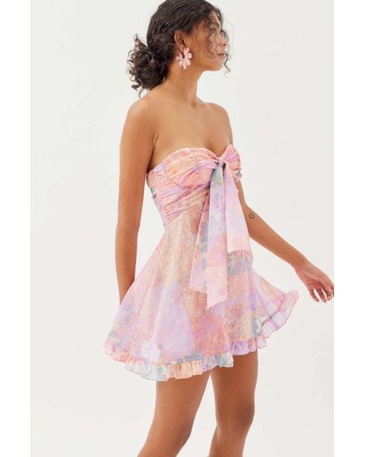For Love & Lemons Pink Teagan Strapless Paisley Mini Dress