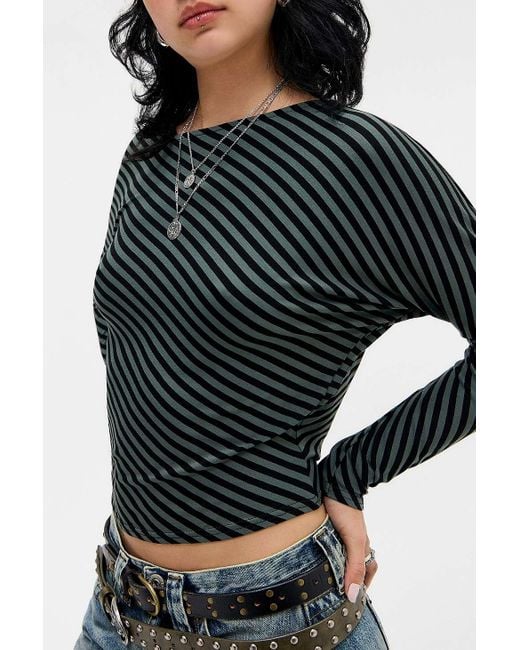 Silence + Noise Black Silence + Noise Olivia Stripe Off-shoulder T-shirt