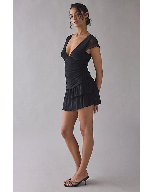 Motel Black Mowgil Cap Sleeve Drop Waist Mesh Mini Dress
