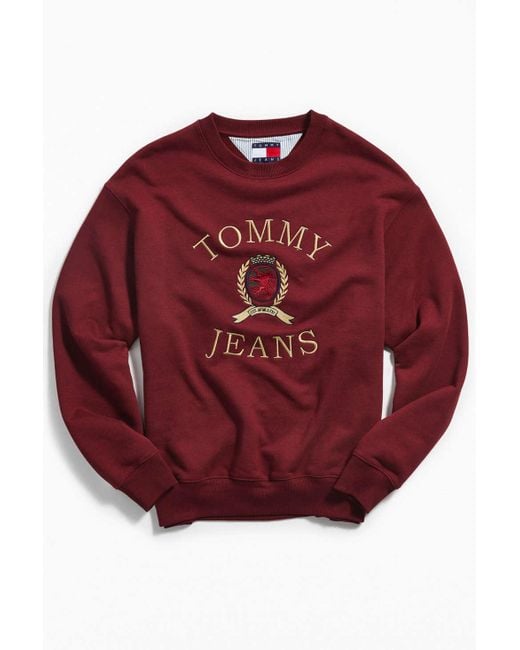 Tommy Hilfiger Crest Logo Crew-neck Sweatshirt in Red for Men | Lyst