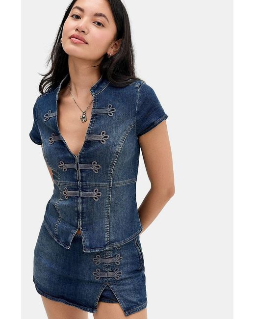 BDG Blue Tori Frogging Denim Shirt
