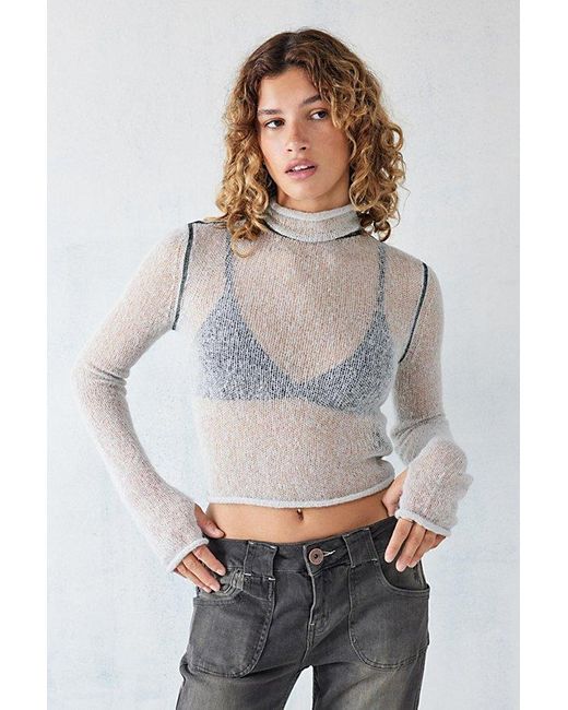 Urban Outfitters Gray Uo Sheer Funnel Neck Layering Top