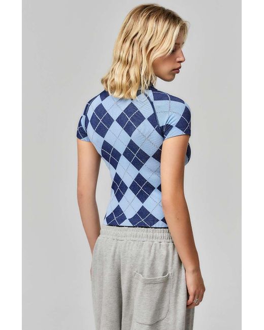 iets frans Blue Argyle Polo Top