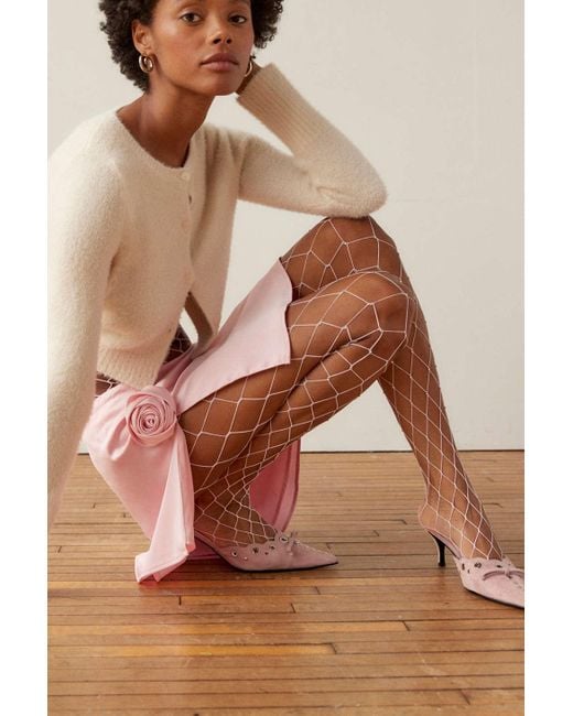 Urban Outfitters Brown Uo Rhinestone Fishnet Tights In Pink,at